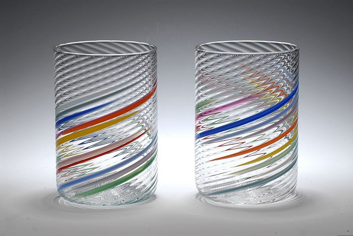 Tom Stoenner Glass - Rainbow Swirl Water Glass