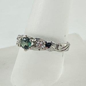 Cole Sheckler Ring - Color Shift Alexandrite .47ct with .22tcw Diamonds in 14kt White Gold with Ivy Leaves