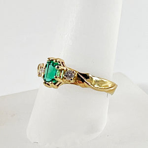Cole Sheckler Ring - Emerald .32ct and Diamonds .10tcw in 14kt Yellow Gold w/ Leaves