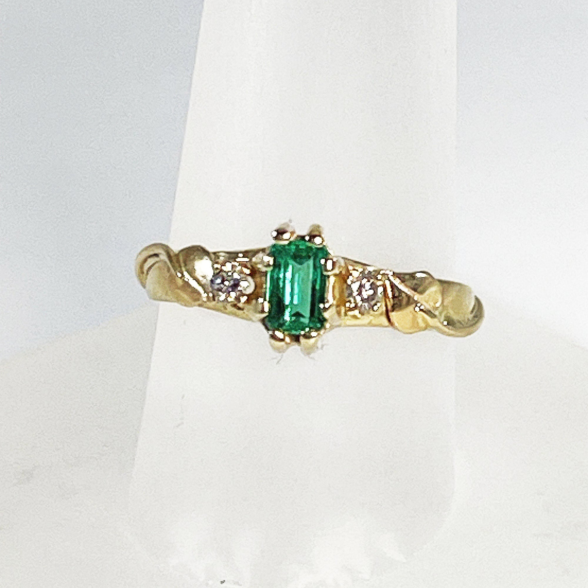 Cole Sheckler Ring - Emerald .32ct and Diamonds .10tcw in 14kt Yellow Gold w/ Leaves