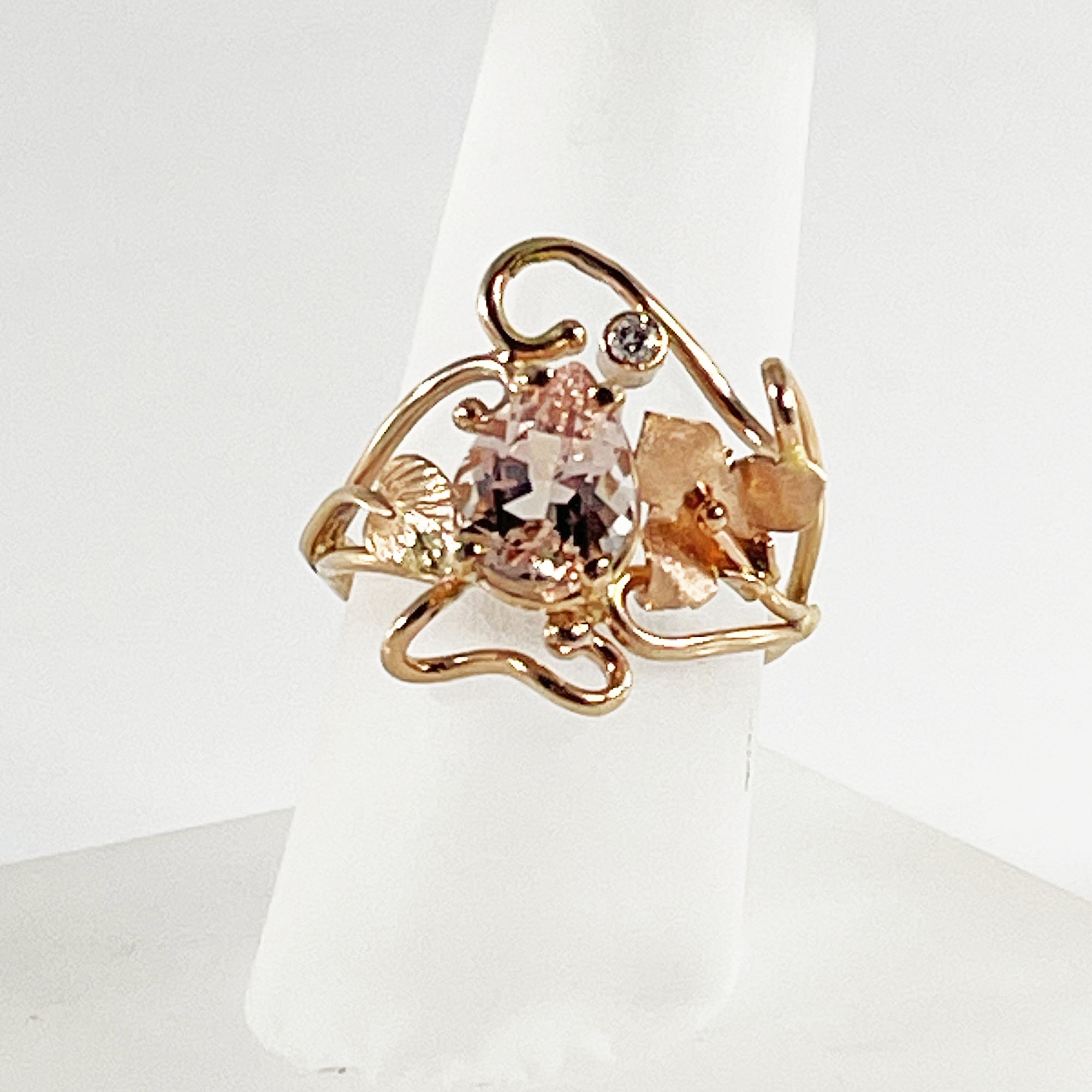 Cole Sheckler Necklace - Morganite 1.2ct w/ Diamonds .15tcw in 14kt Rose Gold Scroll w/ Leaves