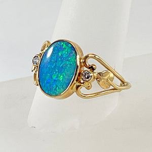 Cole Sheckler Ring - Australian Opal with Diamonds in 14 kt Yellow Gold