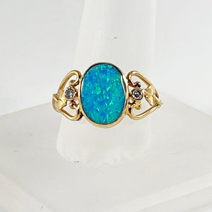 Cole Sheckler Ring - Australian Opal with Diamonds in 14 kt Yellow Gold