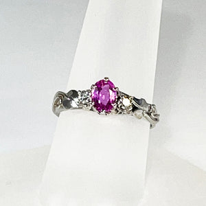Cole Sheckler Ring - Pink Sapphire .66ct and Diamond .10tcw in 14K White Gold with Leaves
