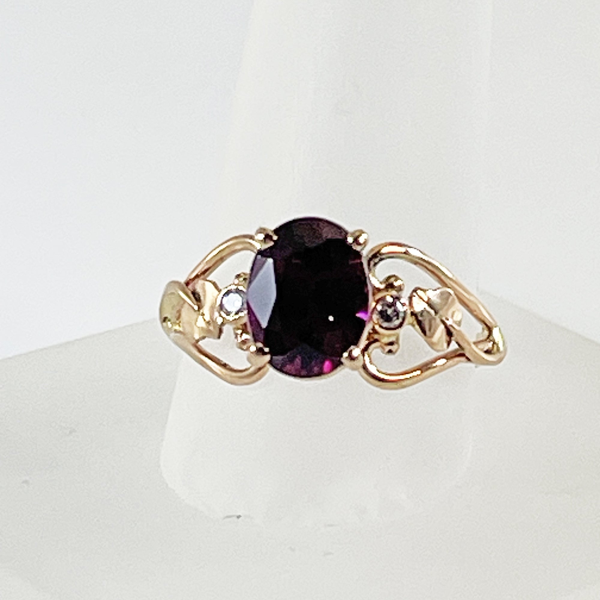 Cole Sheckler Ring - Purple Garnet w/ Diamonds in 14kt Rose Gold Scrolls and Leaves