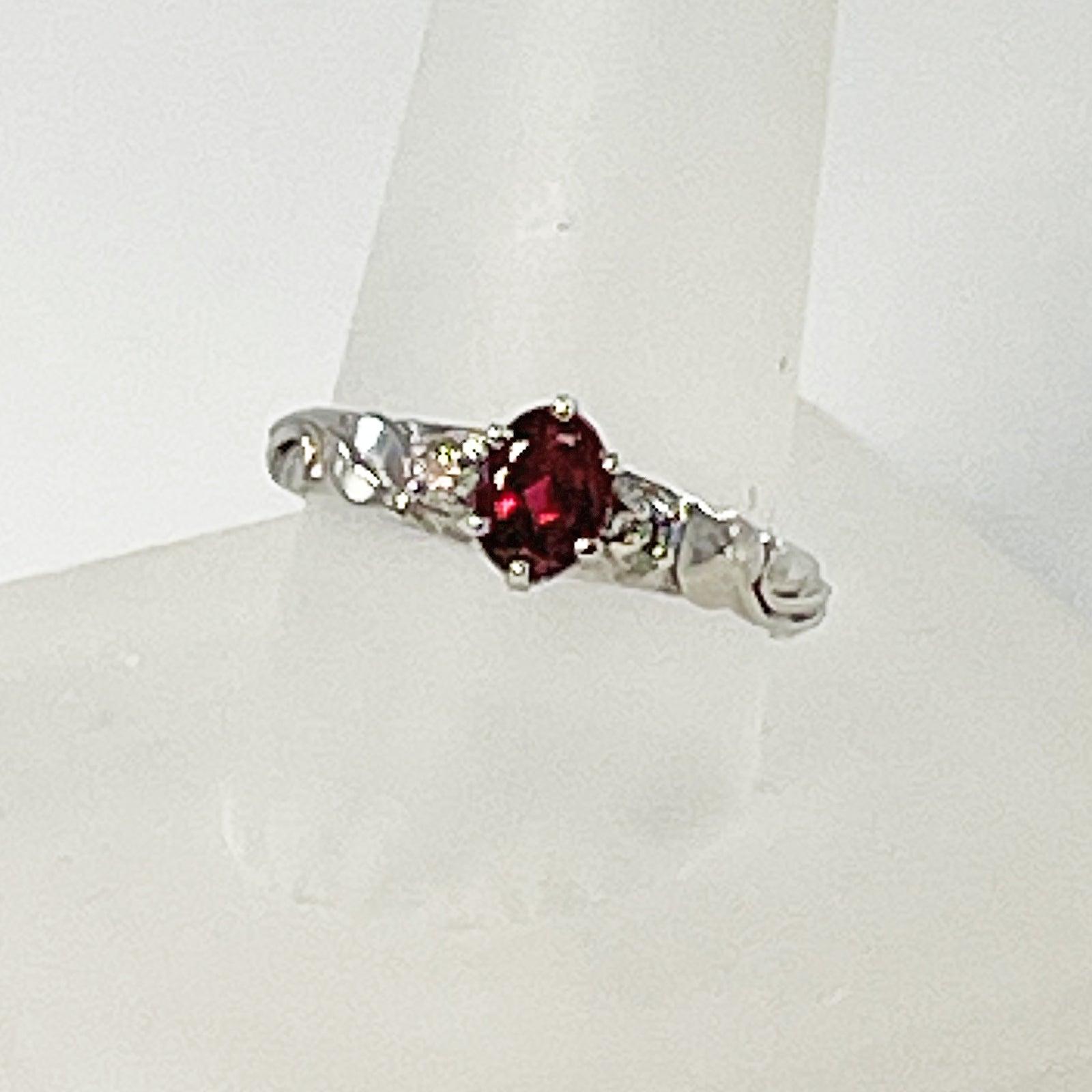 Cole Sheckler Ring - Rubelite Tourmaline .72ct w/ Dimonds .11tcw in 14kt White Gold with Leaves