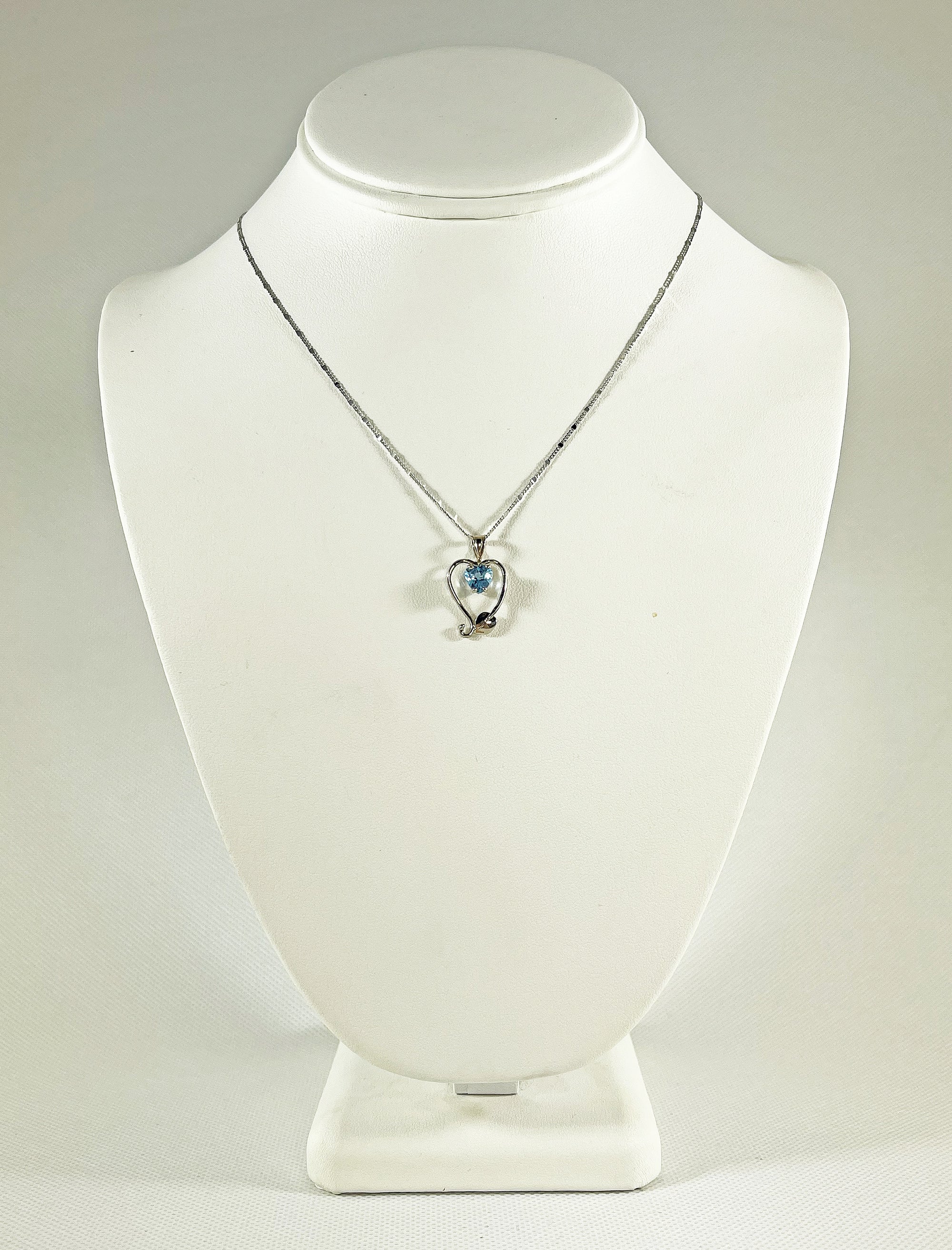 Cole Sheckler Necklace - London Blue Topaz Heart in 14kt White Gold with Ivy Leaves