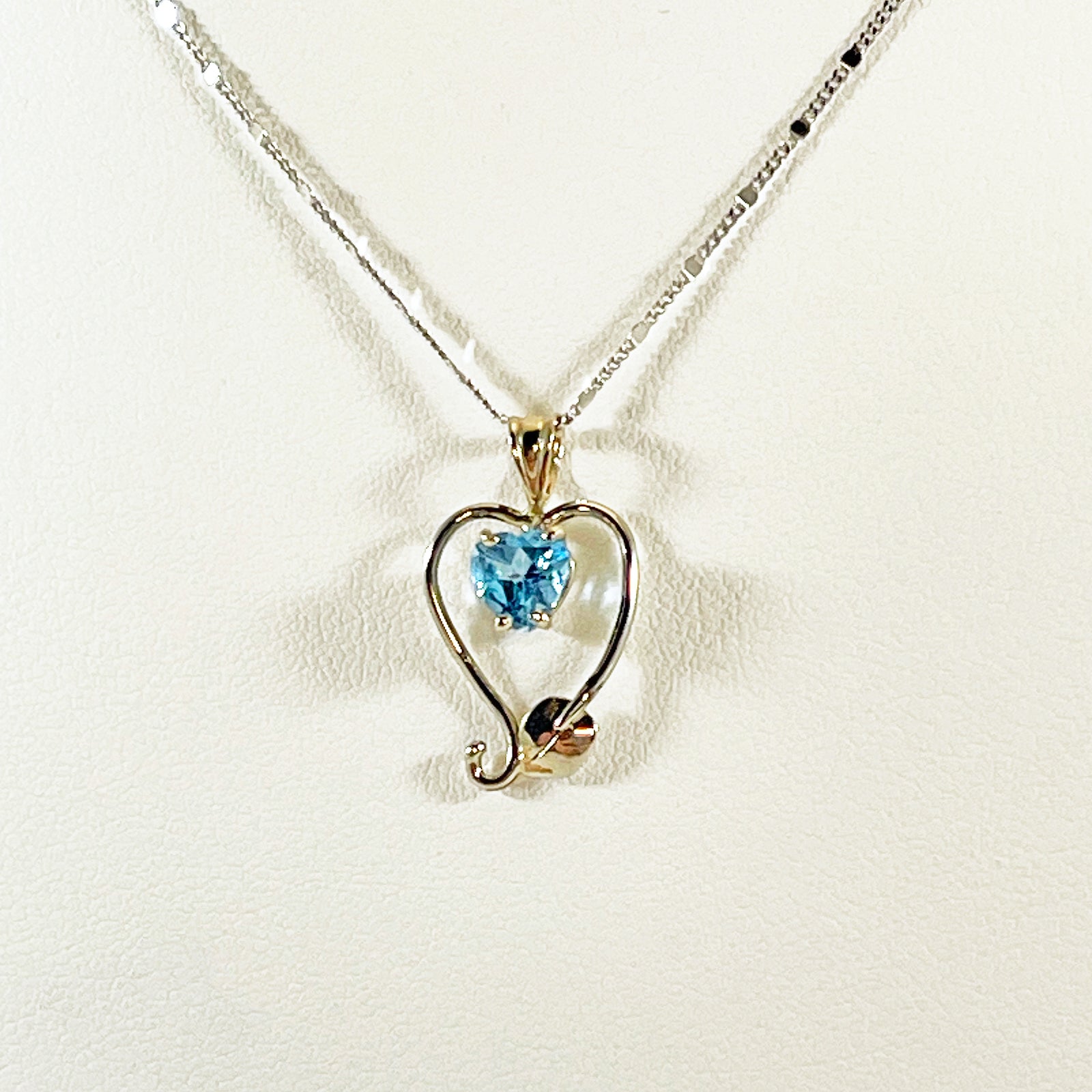 Cole Sheckler Necklace - London Blue Topaz Heart in 14kt White Gold with Ivy Leaves