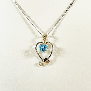 Cole Sheckler Necklace - London Blue Topaz Heart in 14kt White Gold with Ivy Leaves