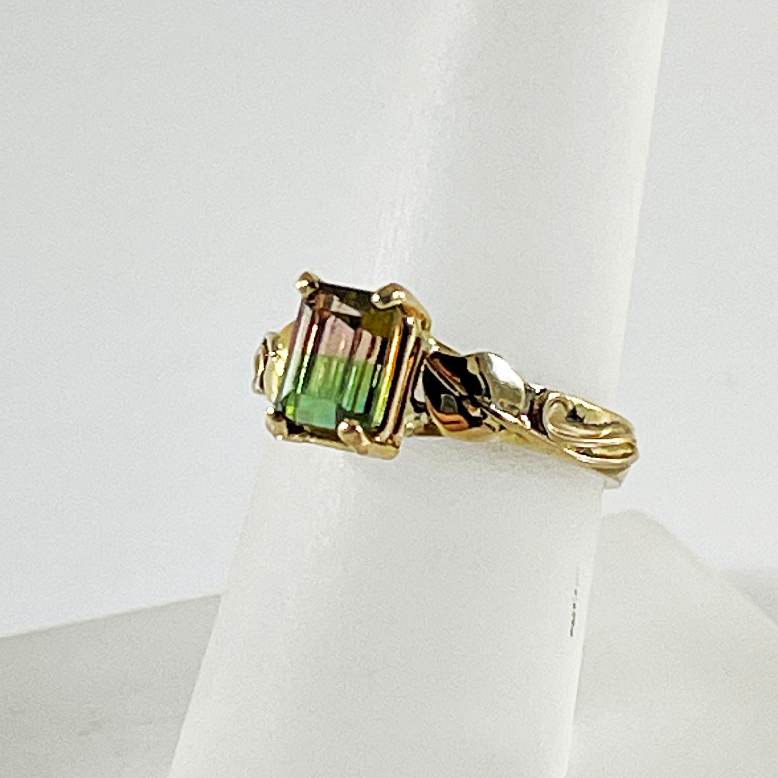 Cole Sheckler Ring - Bi-Color Tourmaline in 14kt Yellow Gold w/ Leaves