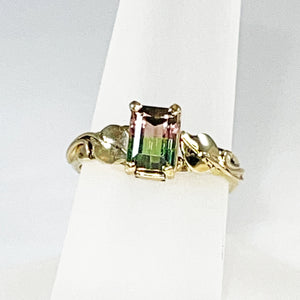 Cole Sheckler Ring - Bi-Color Tourmaline in 14kt Yellow Gold w/ Leaves