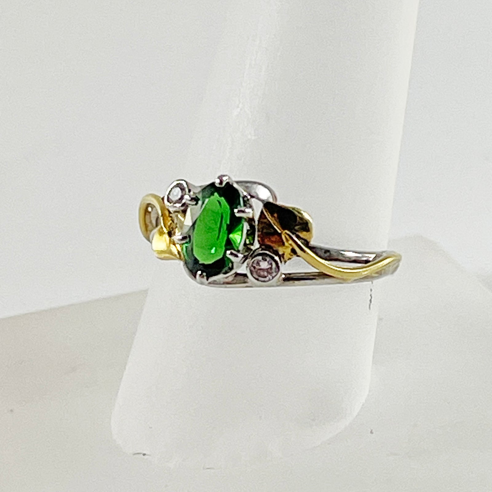 Cole Sheckler Ring - Tsavorite Green Garnet in 14kt White Gold w/ Yellow Gold Leaves