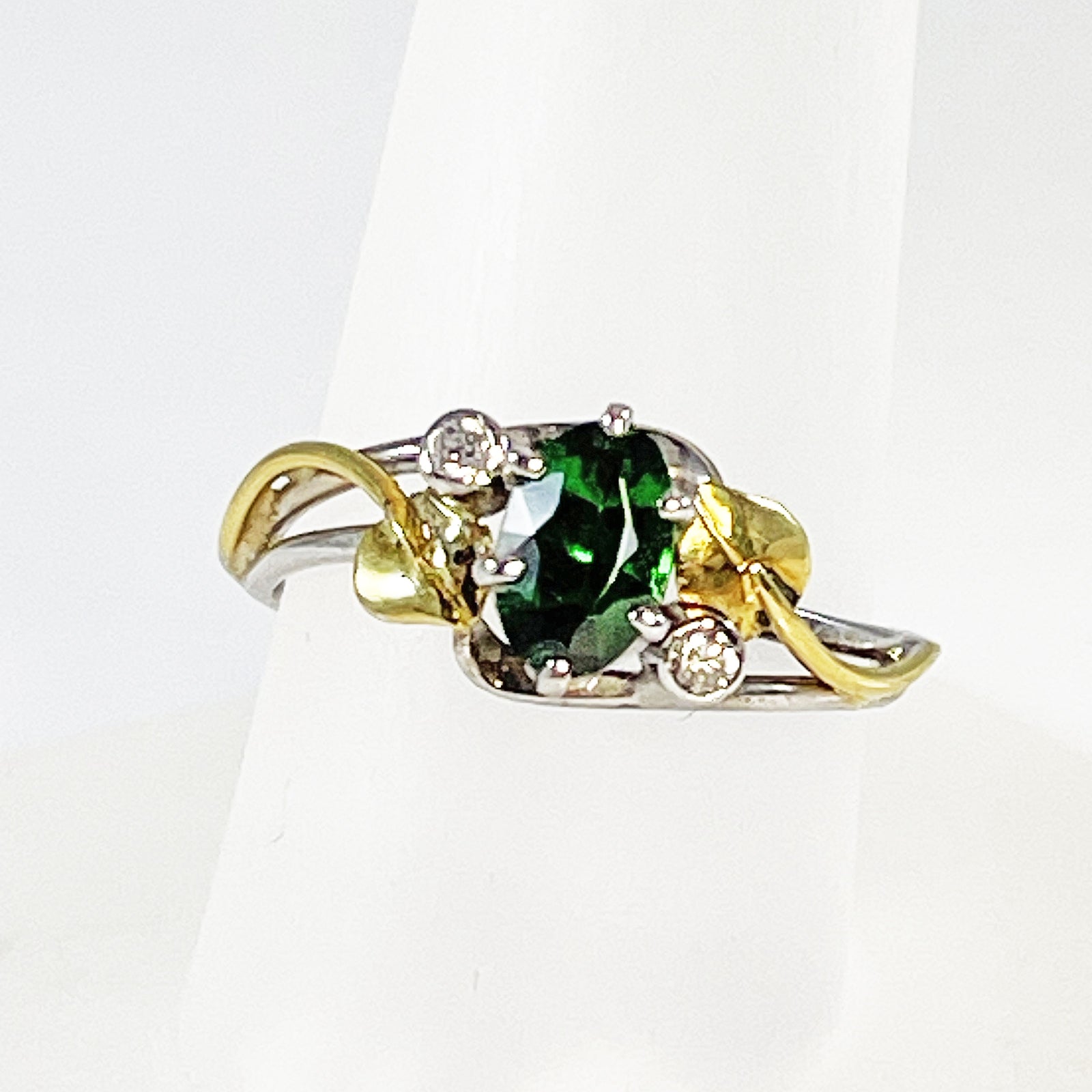 Cole Sheckler Ring - Tsavorite Green Garnet in 14kt White Gold w/ Yellow Gold Leaves