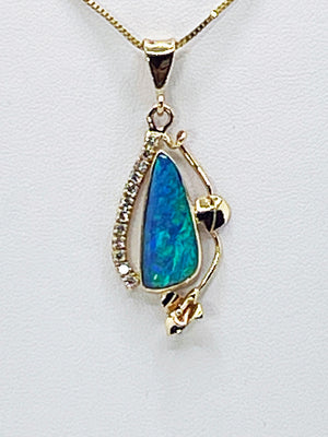 Cole Sheckler Necklace - Opal with 12 Diamonds .35 tcw set in 14kt Yellow Gold