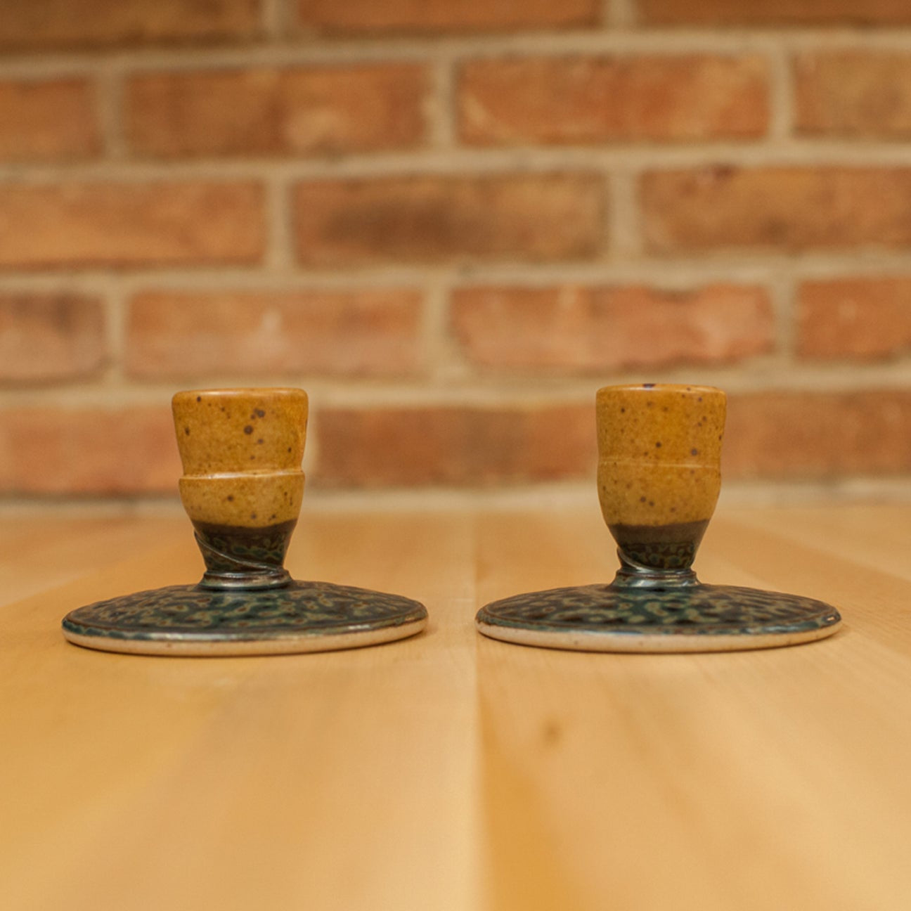 Royce Yoder Pottery - Candle Holders: Tan/Ash